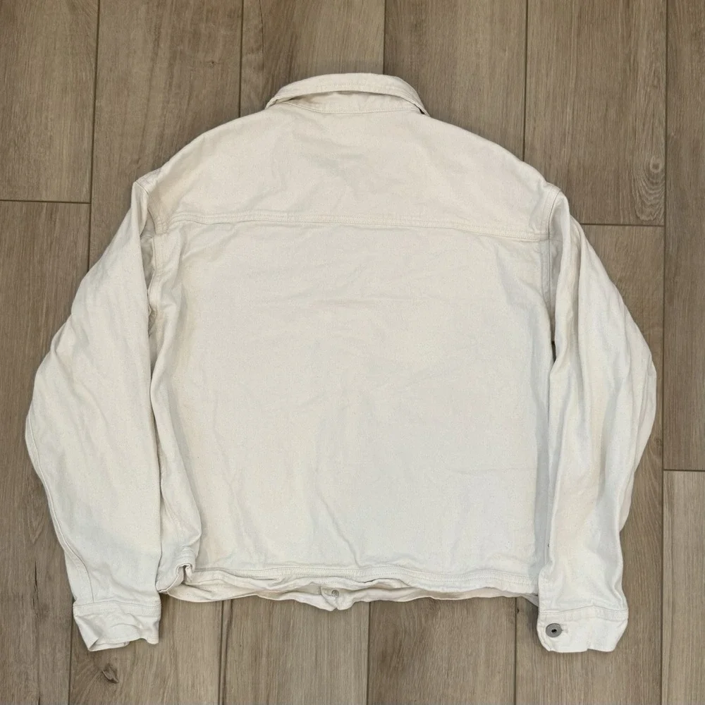 Melting Sadness Cream Button Up Denim Jacket Adult Size Large Corduroy Pockets - Picture 2 of 5